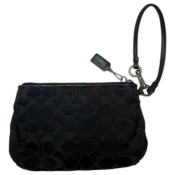 Coach Wristlet Womens Signature Monogram Fabric Zip Closure Black Gray/Green - Picture 4 of 13